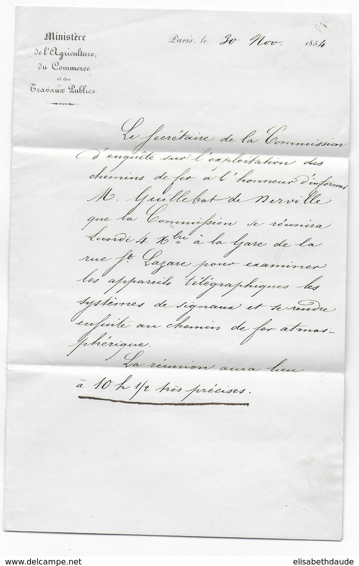 1854 - LETTRE En FRANCHISE Avec MARQUE Du MINISTRE De L'AGRICULTURE Du COMMERCE Et Des TRAVAUX PUBLICS à PARIS - Civil Frank Covers