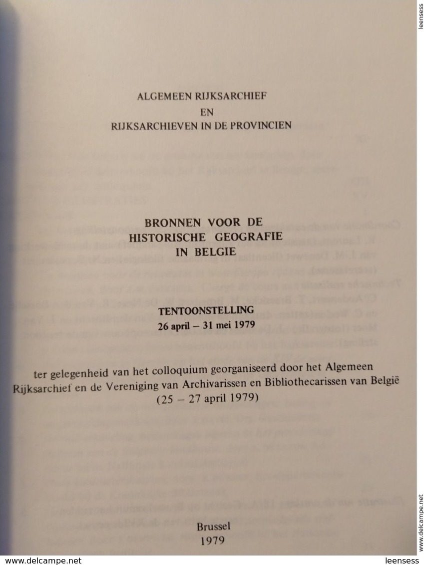 Algemeen Rijksarchief; Bronnen Voor De Historische Geografie Van Belgie; Cataloog Van Tentoonstelling 1979. - Geschiedenis