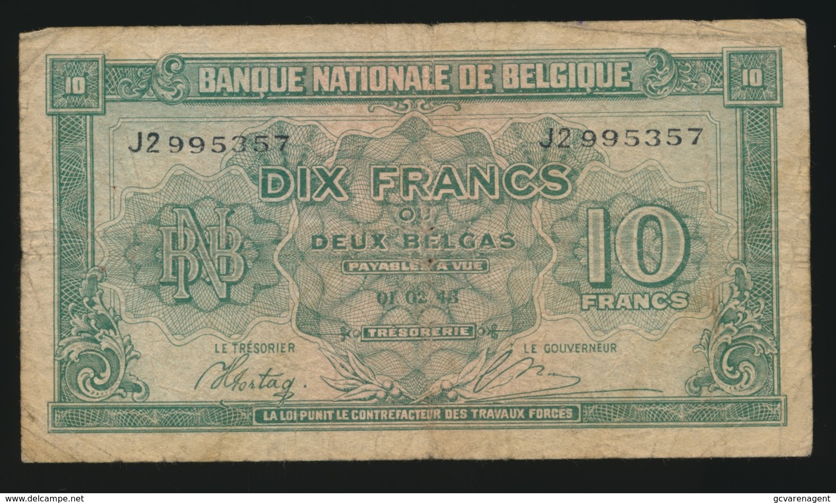 10 FRANK 2 BELGAS  01 02 43  2 SCANS - 10 Francs-2 Belgas