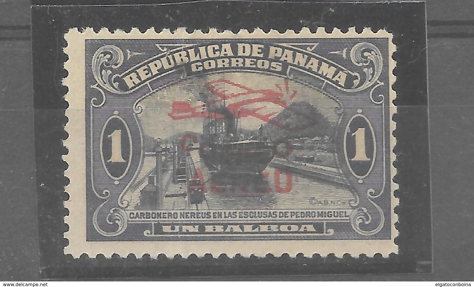 PANAMA 1930 ISSUE FROM 1918 OVERPRINTED AIRMAIL WITH PLANE IN RED C6 MICHEL 155 MH - Panamá