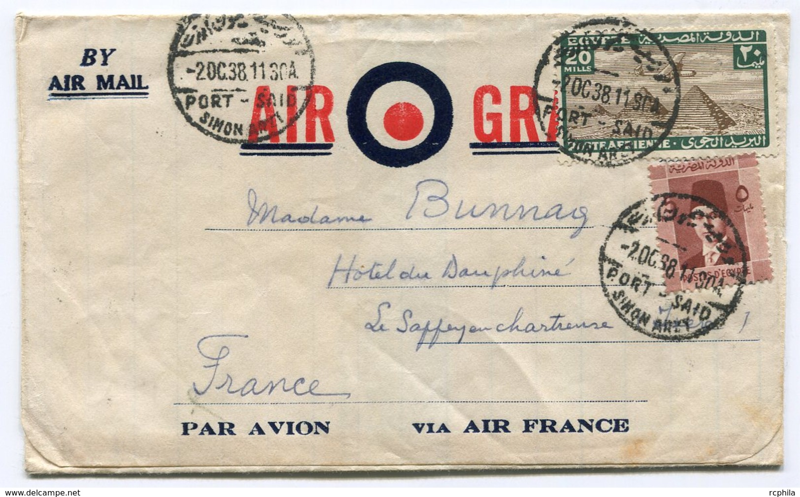 RC 14716 EGYPTE 1938 AIR GRAM COVER BY AIR MAIL PAR AVION PORT SAID / SIMON ARZT TO FRANCE - LETTRE - Briefe U. Dokumente