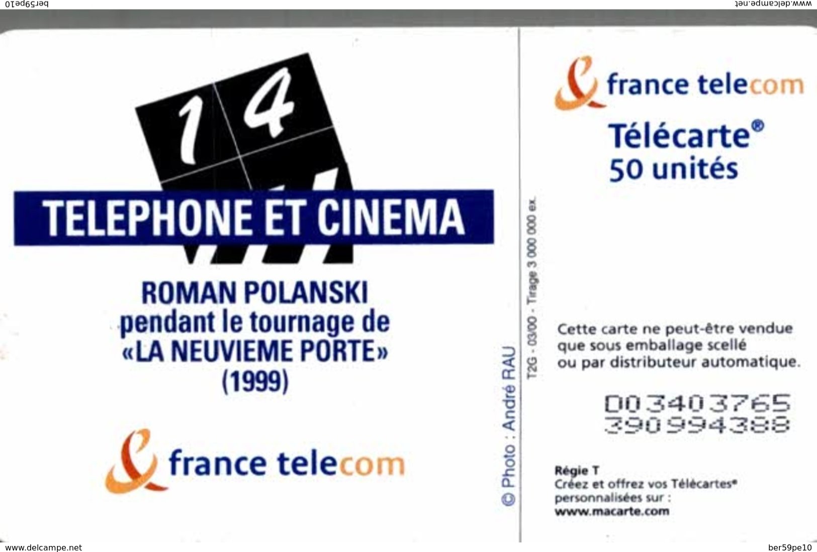 TELECARTE 50 UNITES TELEPHONE ET CINEMA ROMAN POLANSKI - 2000