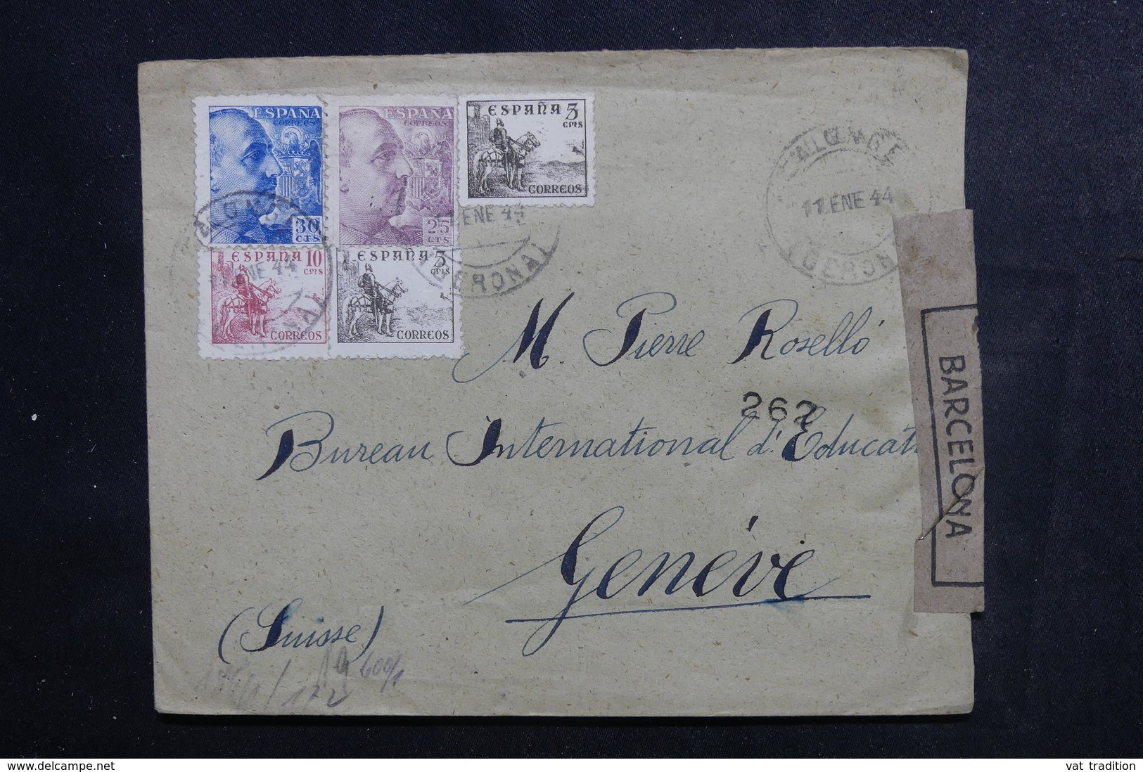 ESPAGNE - Enveloppe De Barcelone Pour La Suisse En 1944 Avec Contrôles Postaux - L 48342 - Marcas De Censura Nacional
