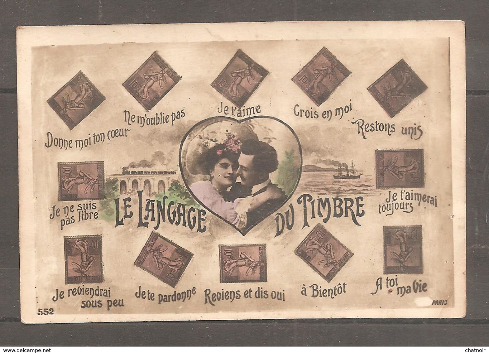 Langage Des Timbres    Semeuses    /  Train/ Bateau   ( Trou En Bas A Droite) - Briefmarken (Abbildungen)