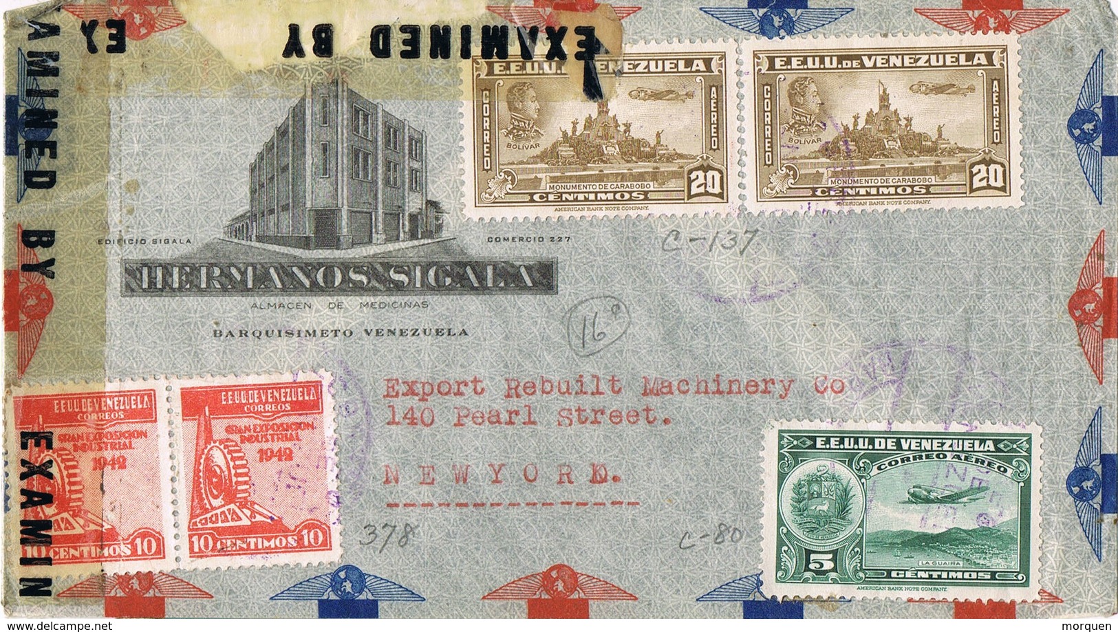 34837. Carta Aerea BARQUISIMETO (Venezuela) 1943. CENSURA, Censor USA. Damaged - Venezuela