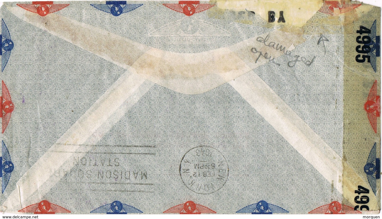 34837. Carta Aerea BARQUISIMETO (Venezuela) 1943. CENSURA, Censor USA. Damaged - Venezuela