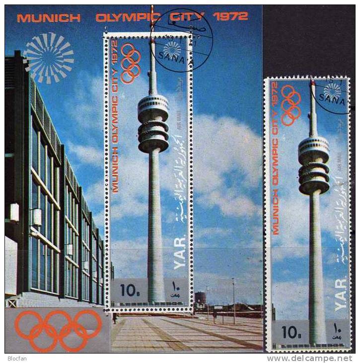 Fernsehturm München Yemen 1239+Block 145 O 8€ Olympiade 1972 Hb Architectur Ss Bloc Tele-tower Sheet Bloque Bf YAR - Yemen