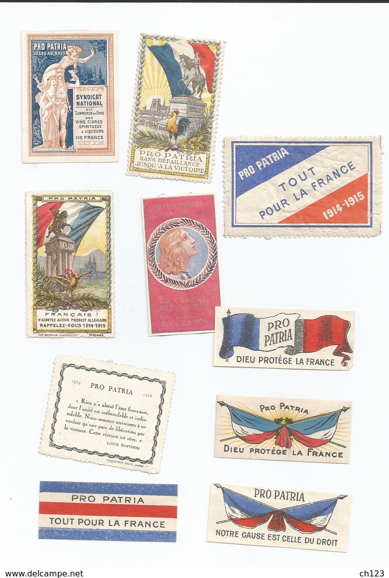 Guerre 1914 - 1918  10 Vignettes/ Timbres - PRO PATRIA Tout Pour La France - Documentos Históricos