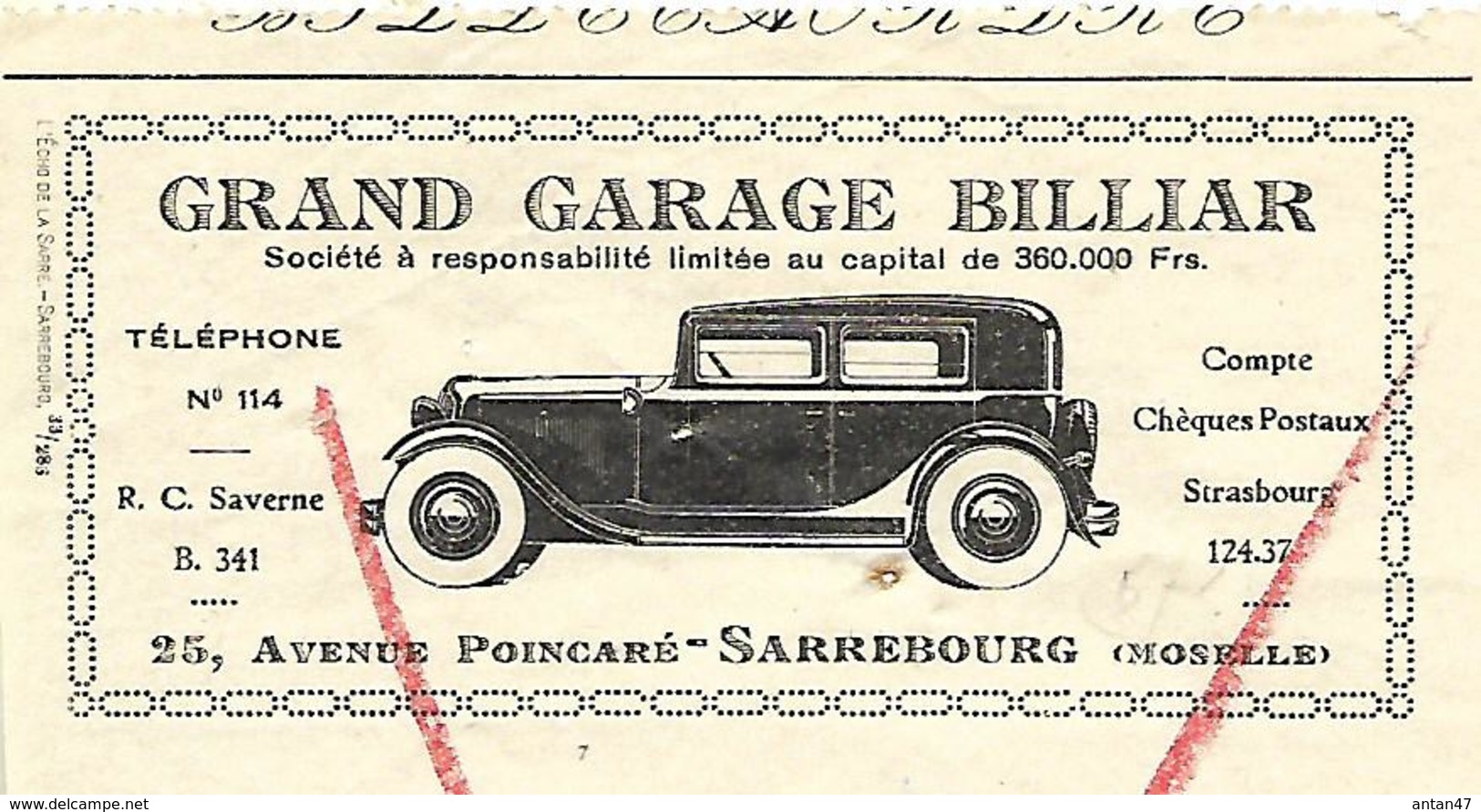 2 Lettres De Change 1937 / 57 SARREBOURG / Grand Garage BILLIAR - Lettres De Change