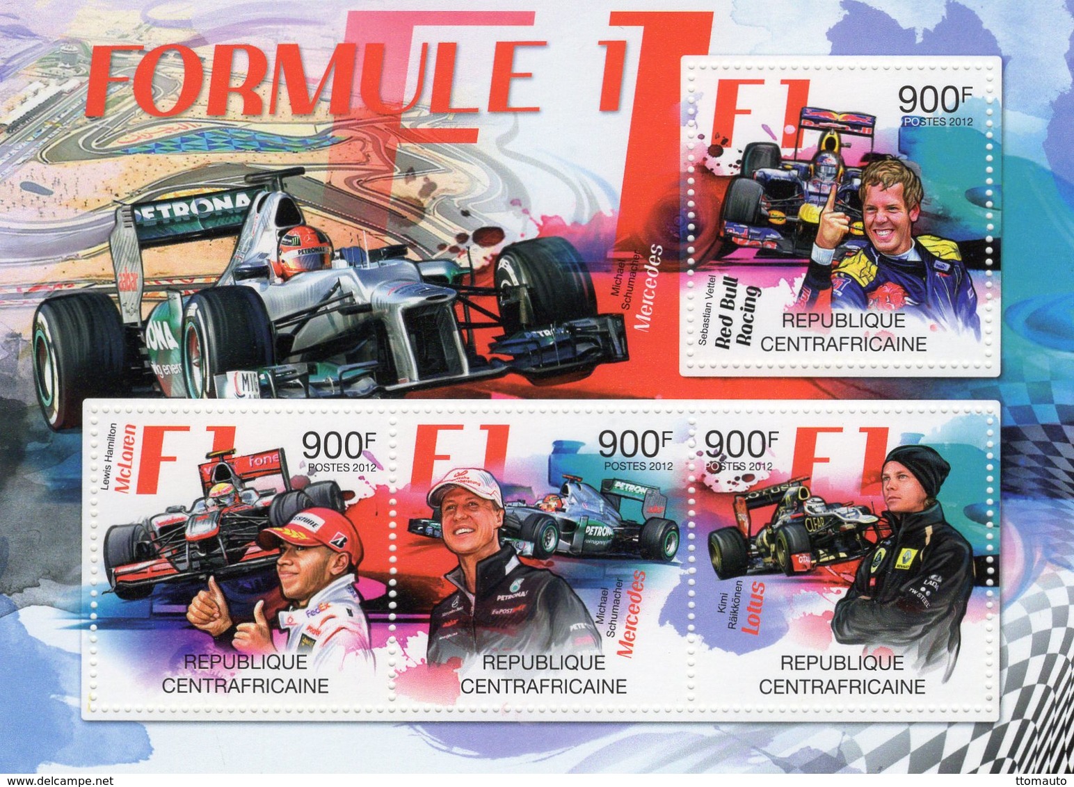 Formule 1  - Mercedes - Vettel-Hamilton-Schumacher-Raikkonen  -   Centrafricaine 2012 4v Sheet Neuf/Mint/MNH - Automobilismo