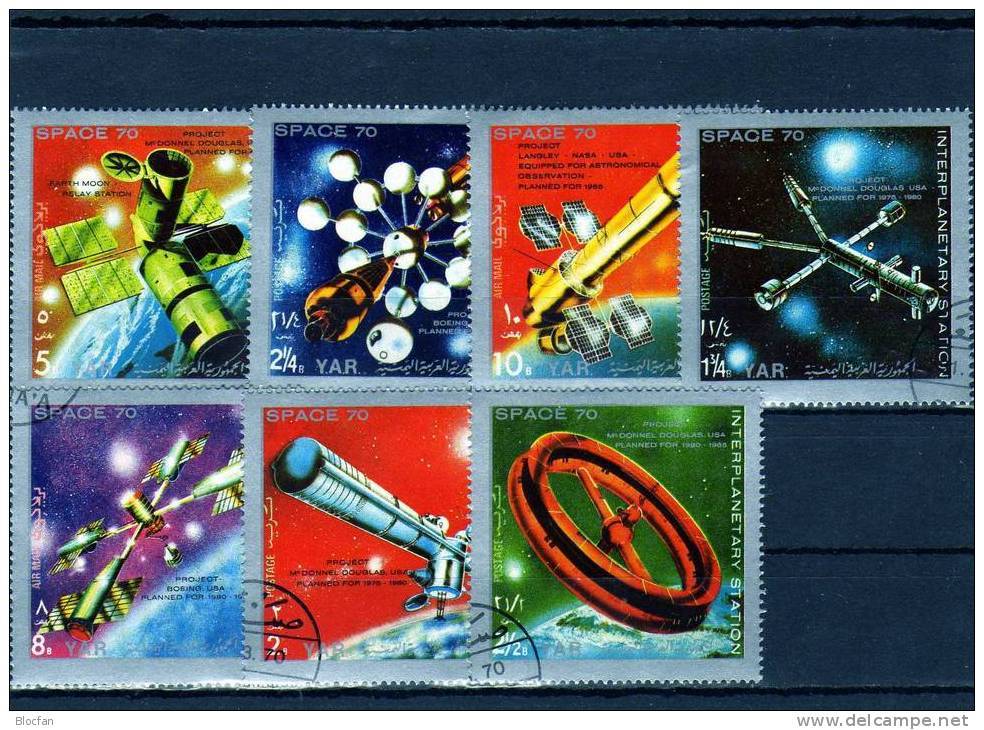 Raumfahrt USA 1970 YAR Jemen 1174/0,10 ZD,2x4-Blocks+8-Kleinbogen O 35€ Blocs Space S/s Se-tenant Sheetlet Bf Yemen - Astrologie