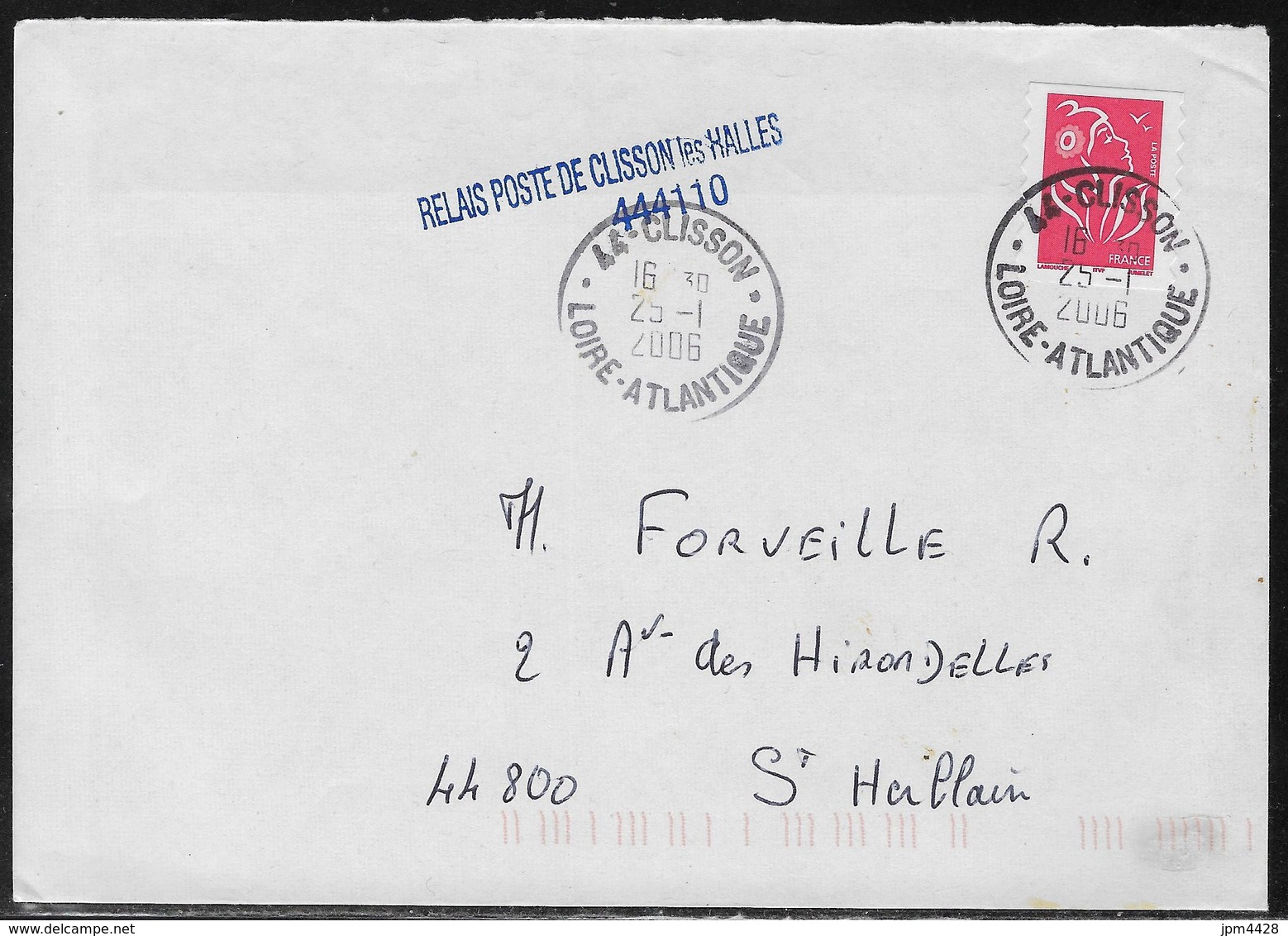 Marcophilie - 1 Enveloppe Avec Griffe Linéaire  Relais Poste De Clisson Les Halles 444110 - Loire Atlantique - 44 - 1961-....