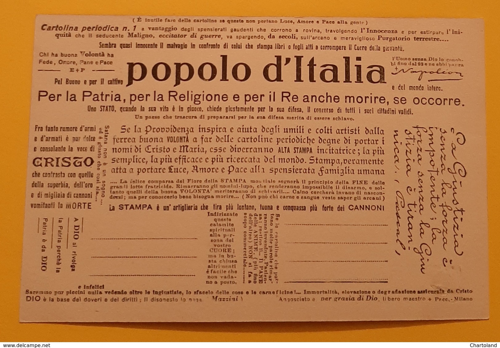 Cartolina Campioni Mondiali Di Patrioti Giusti E Generosi - 1900 - Non Classificati