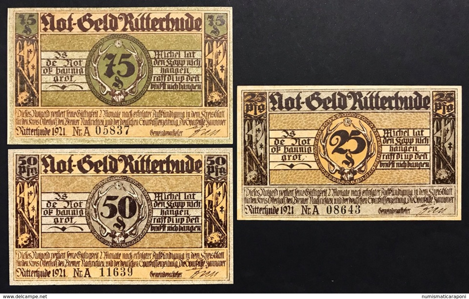 GERMANIA ALEMANIA GERMANY Notgeld Ritterhude 25 50 75  Pfennig 1921 ( 3 Pz ) Lotto 1940 - Deutsche Golddiskontbank