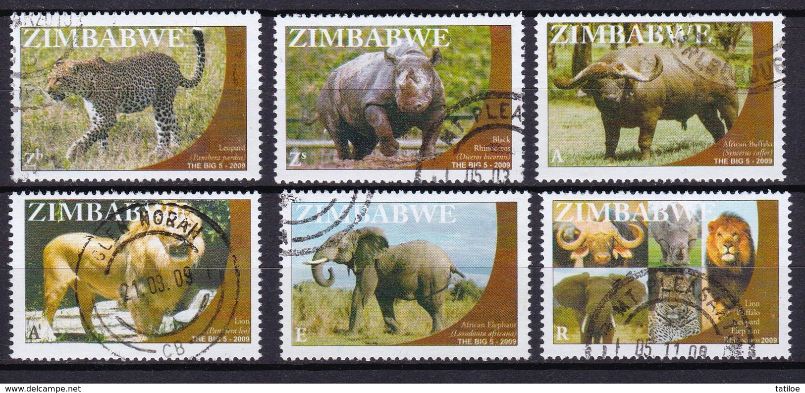 Zimbabwe 2009 Big 5 (Lion, Elephant Etc) VFU / Used / O (Simbabwe) - Zimbabwe (1980-...)