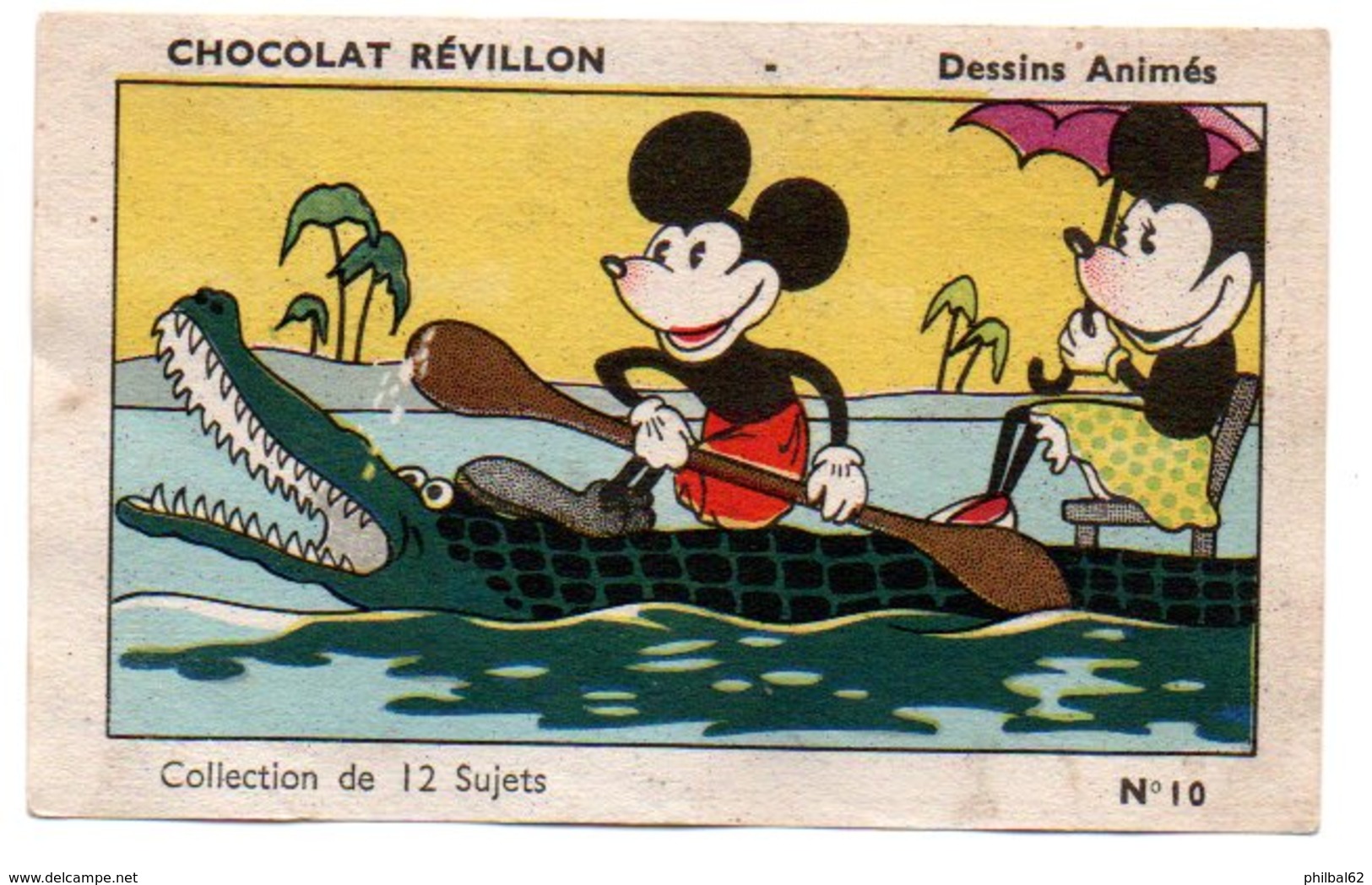 Chromo Chocolat Révillon. Dessins D'après Walt Disney. Mickey Et Minnie En Canoë Sur Le Nil. - Revillon