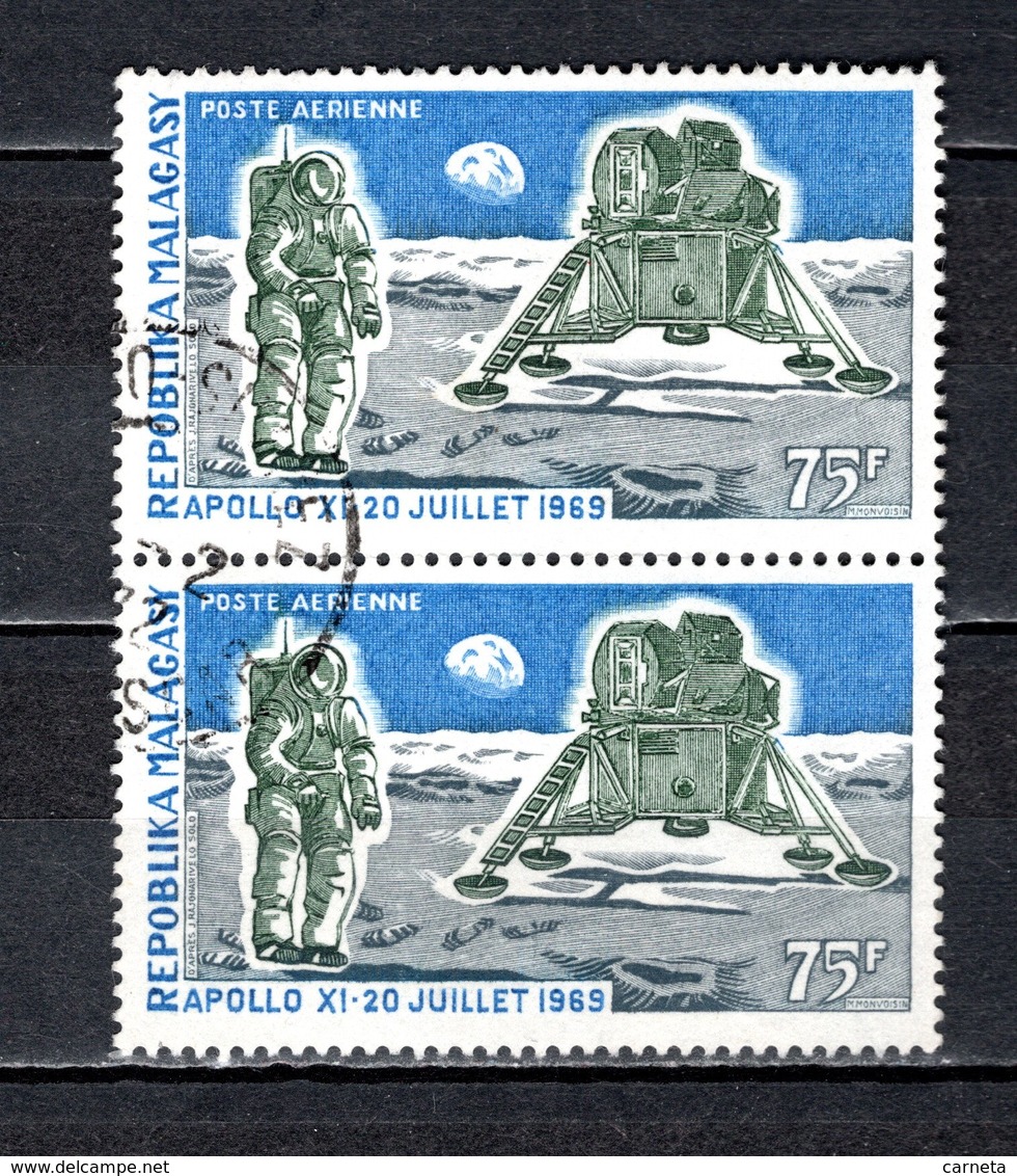 MADAGASCAR   PA  N° 112  EN PAIRE  OBLITERES   COTE 1.20€    ESPACE APOLLO XI - Madagascar (1960-...)