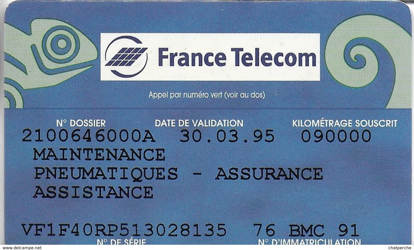 CARTE DE MAINTENANCE  PNEUMATIQUES ASSURANCE ASSISTANCE  FRANCE TELECOM ARVAL SERVICE - Dienstkarten