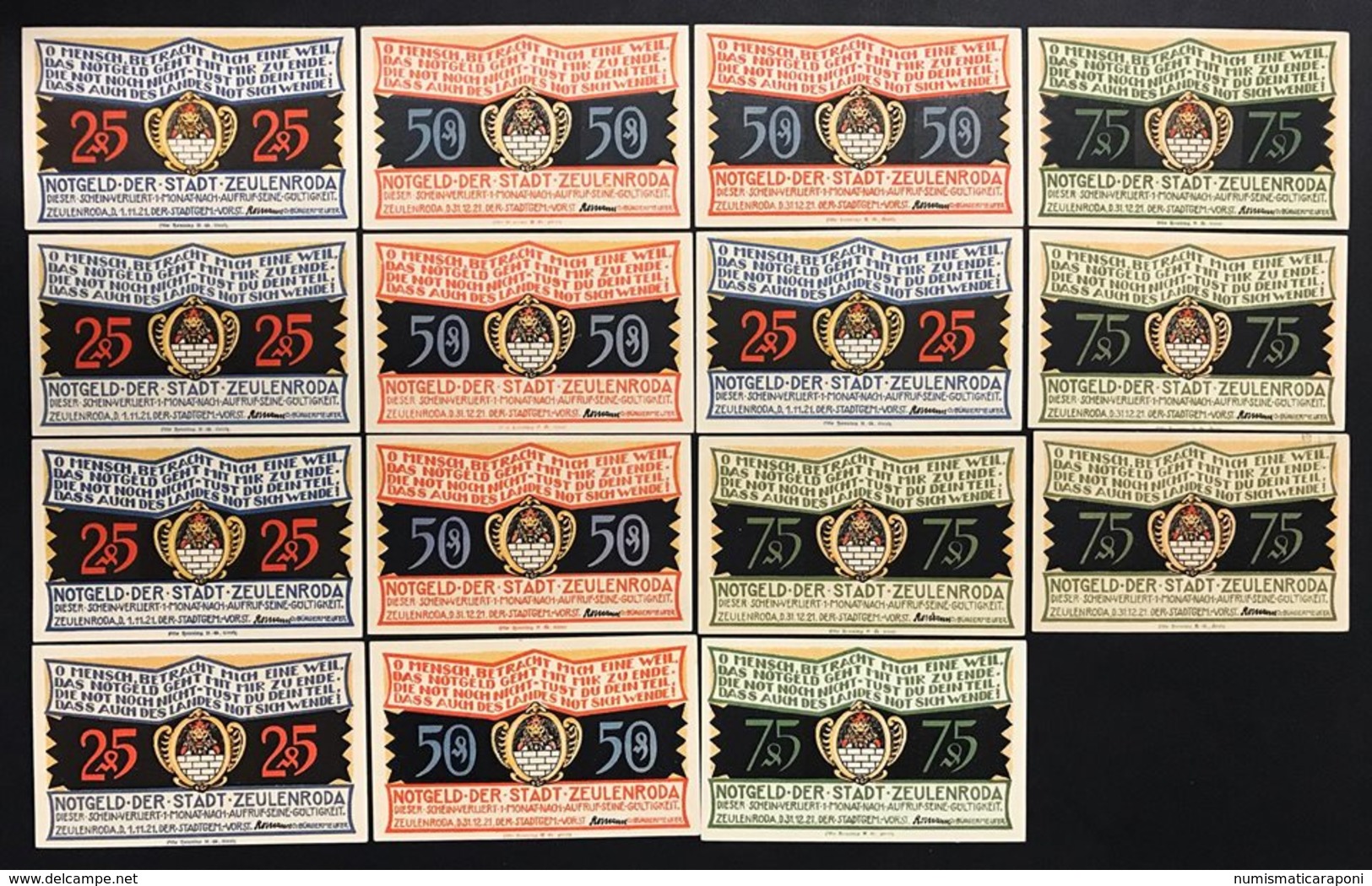 GERMANIA ALEMANIA GERMANY Notgeld Zeulenroda 25 50 75  Pfennig 1921 ( 15 Pz ) Lotto 1950 - Deutsche Golddiskontbank