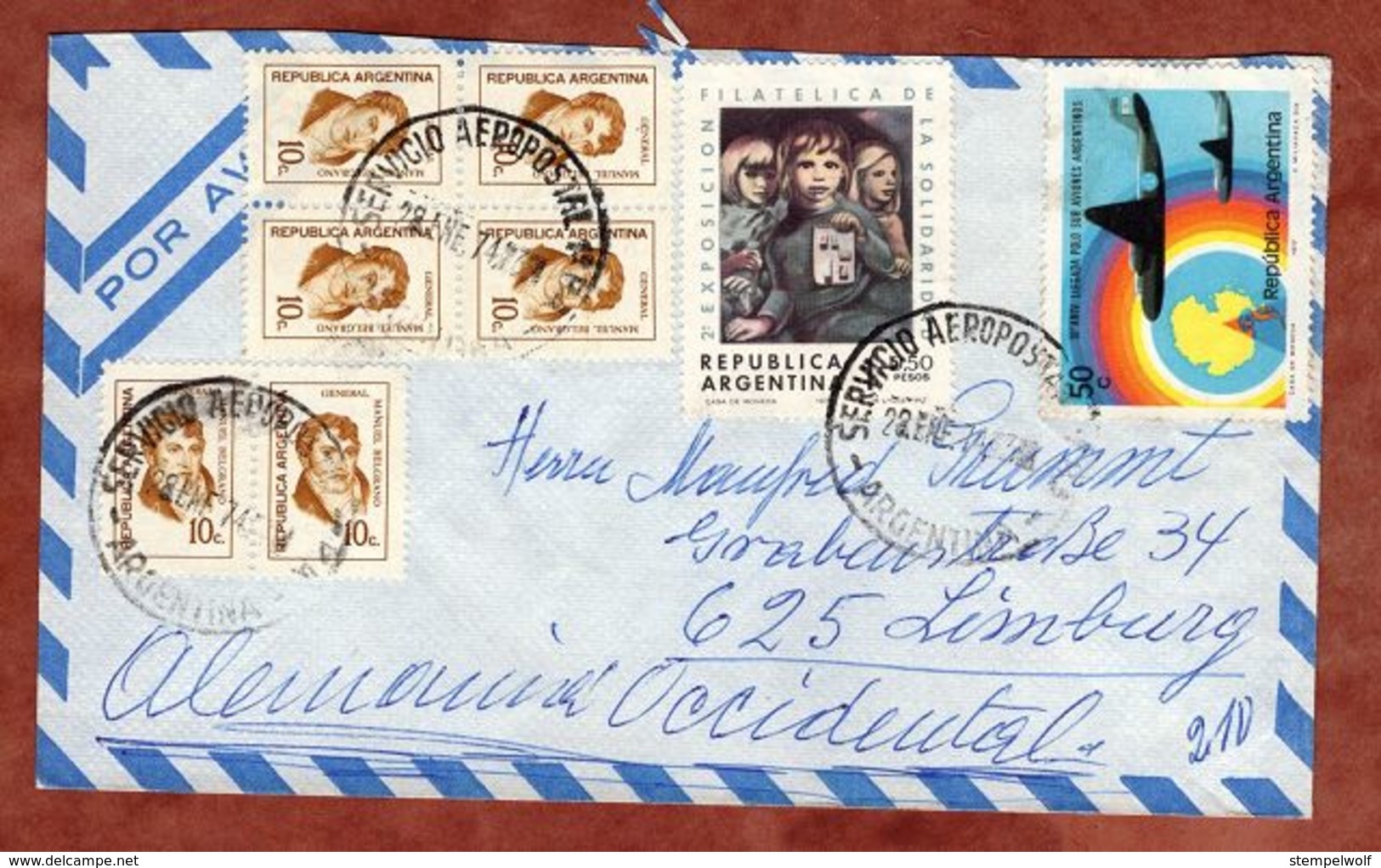 Luftpost, Briefmarken-Ausstellung Solidaritaet U.a., Buenos Aires Nach Limburg 1974 (82661) - Storia Postale