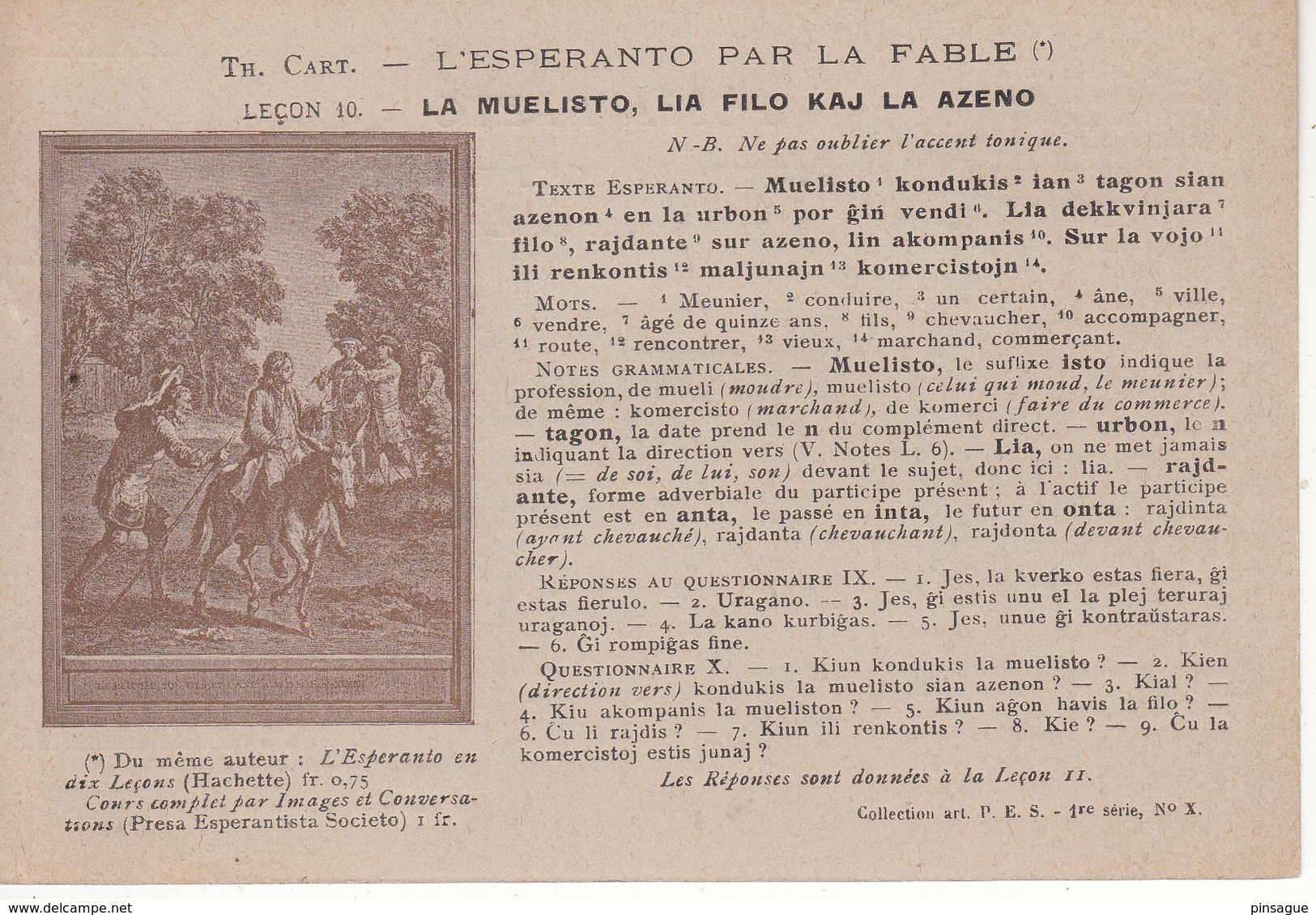 L'ESPERANTO  Par La FABLE - N° 10   LA  MUELISTO, LIA  KAJ  LA  AZENO -  Un Meunier Avec Son Fils Et Un âne - Esperanto