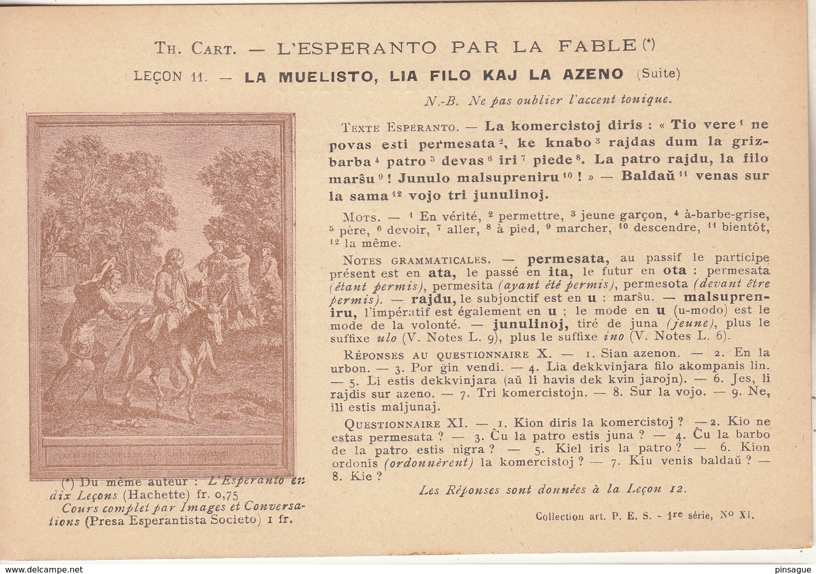 L'ESPERANTO  Par La FABLE - N° 11   LA  MUELISTO, LIA  KAJ  LA  AZENO -  Un Meunier Avec Son Fils Et Un âne (suite) - Esperanto