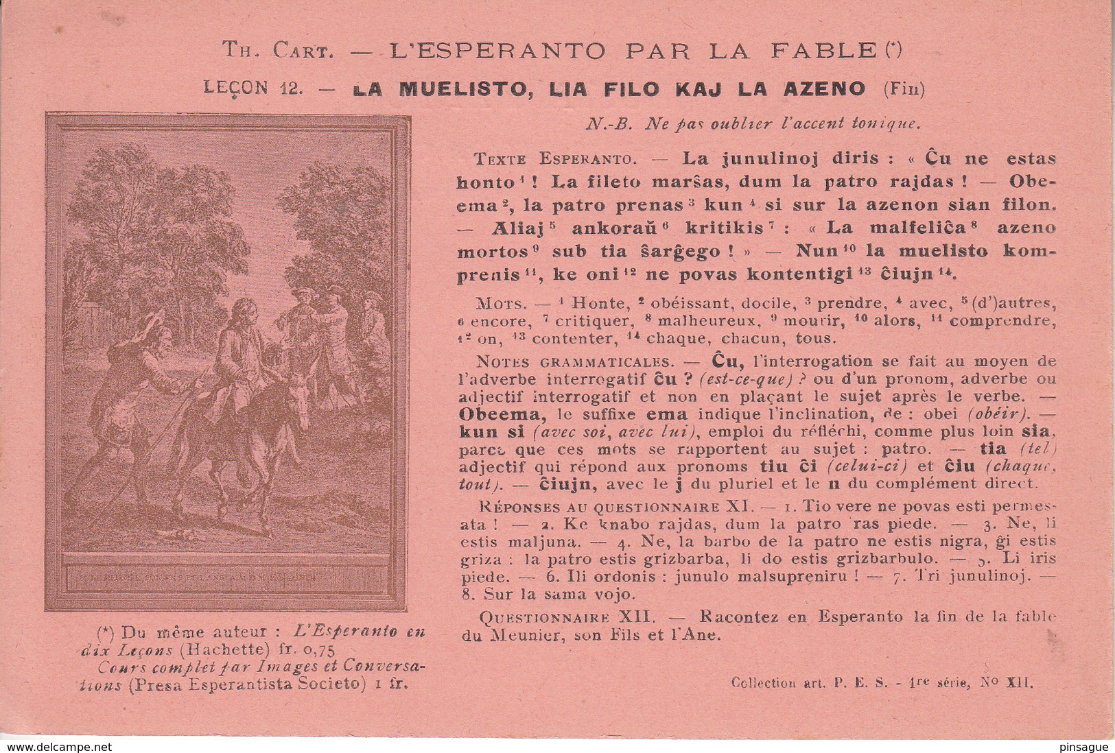 L'ESPERANTO  Par La FABLE - N° 12   LA  MUELISTO, LIA  KAJ  LA  AZENO -  Un Meunier Avec Son Fils Et Un âne (fin) - Esperanto