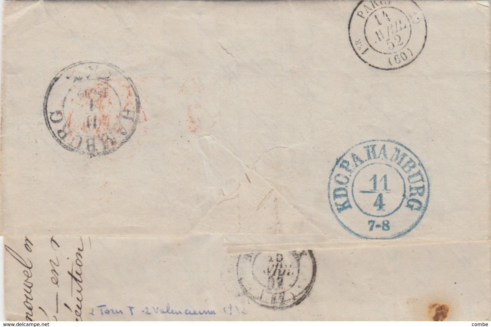 LETTRE DANMARK. 9 4 1852. JULES WANDEL COPENHAGUE. POUR BORDEAUX PAR HAMBURG ET PARIS. ENTREE TOUR-TAXIS VAL - ...-1851 Prephilately