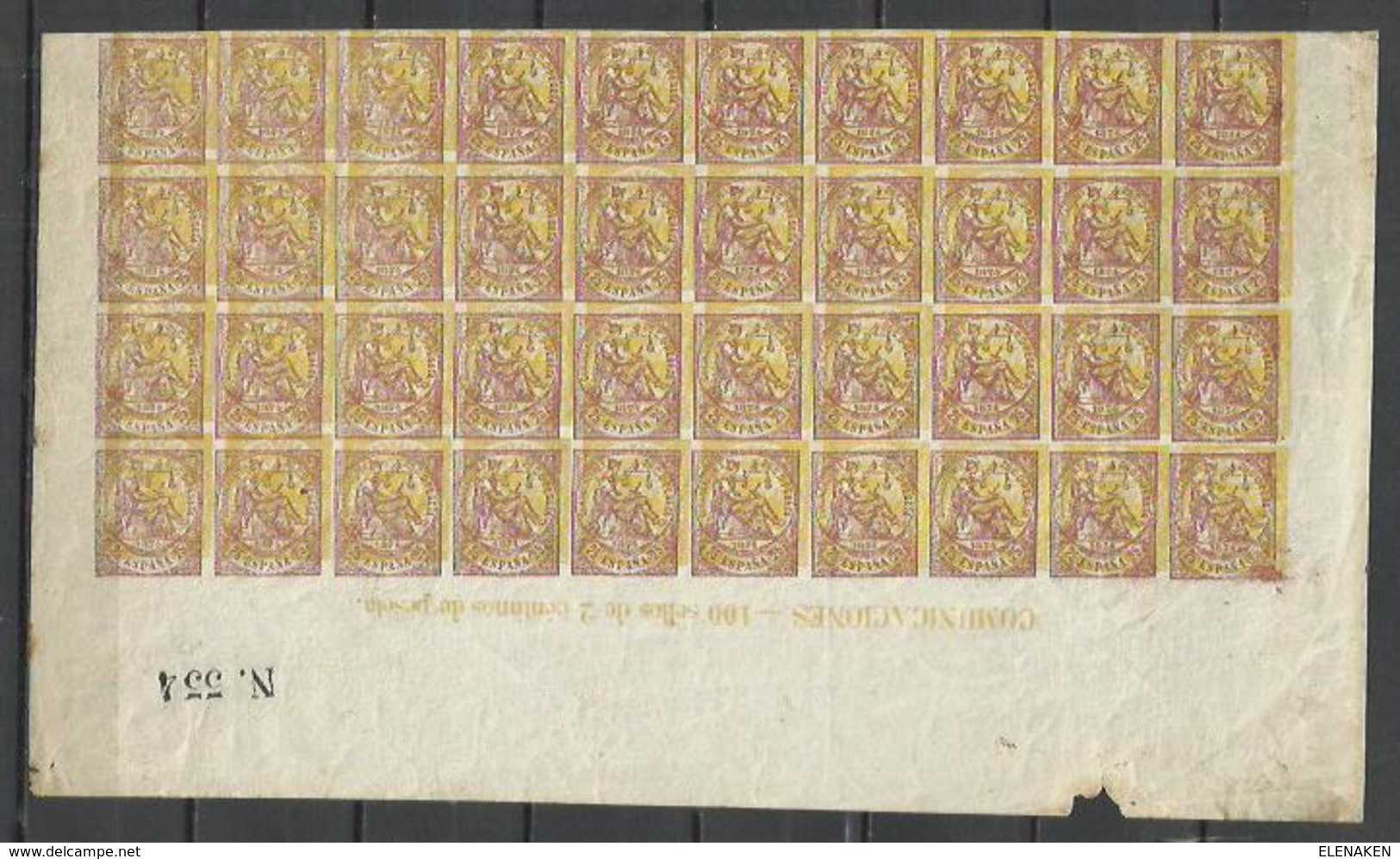 SELLOS CLASICOS BLOQUE 40 SELLOS ESTIMACION +1000,00€ 1874 (**) Prueba Maculatura.25 Y 50 CTS Nº147 Y 149  Doble Impresi - Unused Stamps