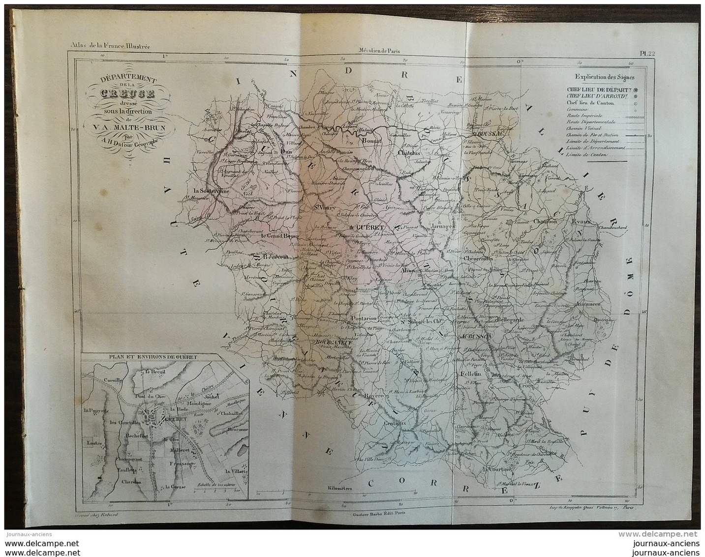 1853 CARTE DE LA CREUSE - ATLAS DE LA FRANCE ILLUSTRÉE - GUÉRET - CHATEAU DE BOUSSAC - ETC .. - Revues Anciennes - Avant 1900