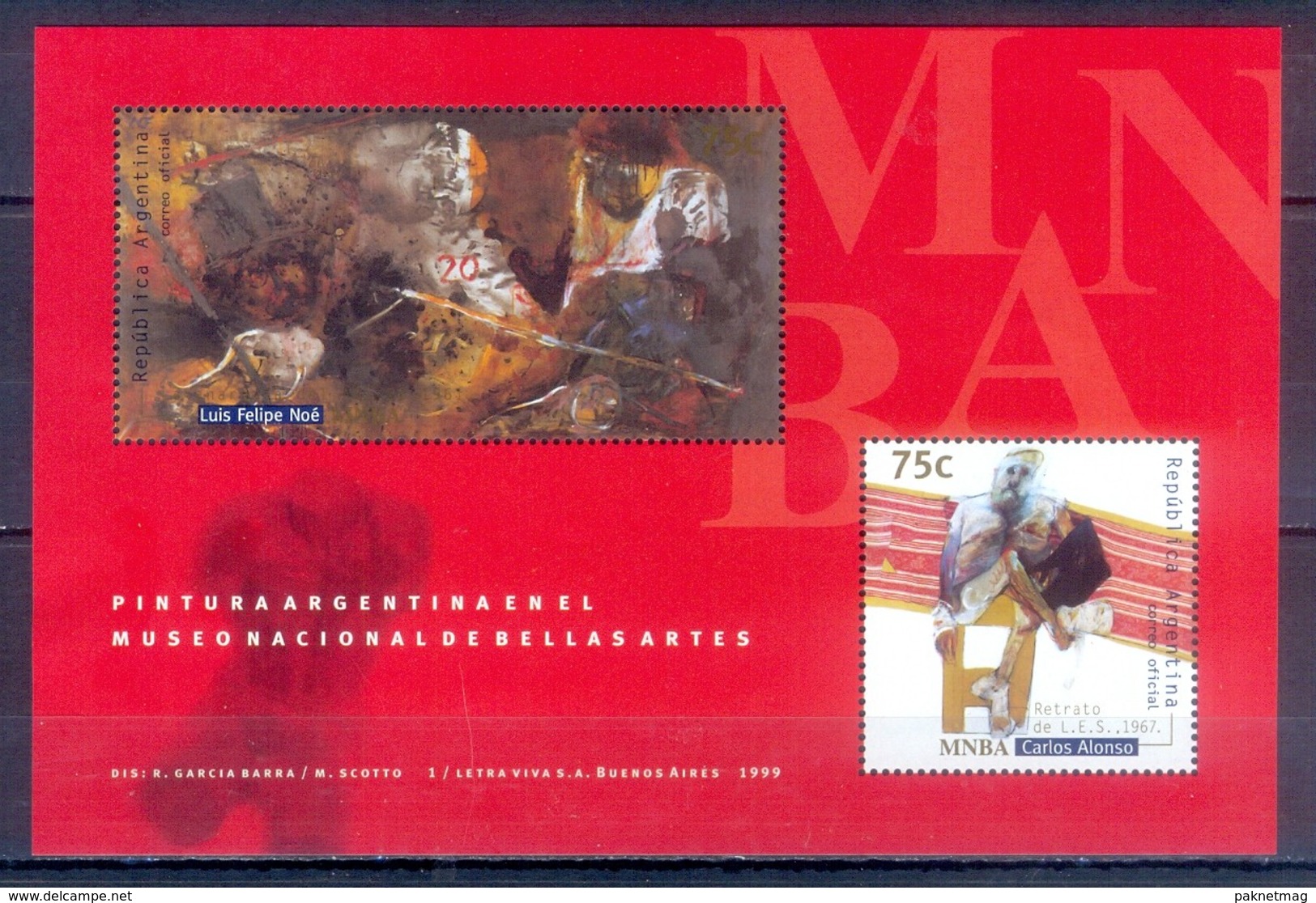 C147- ARGENTINA 1999 ARGENTINE PAINTING FINE ARTS NATIONAL MUSEUM FELIPE NOE, CARLOS ALONSO. - Unused Stamps