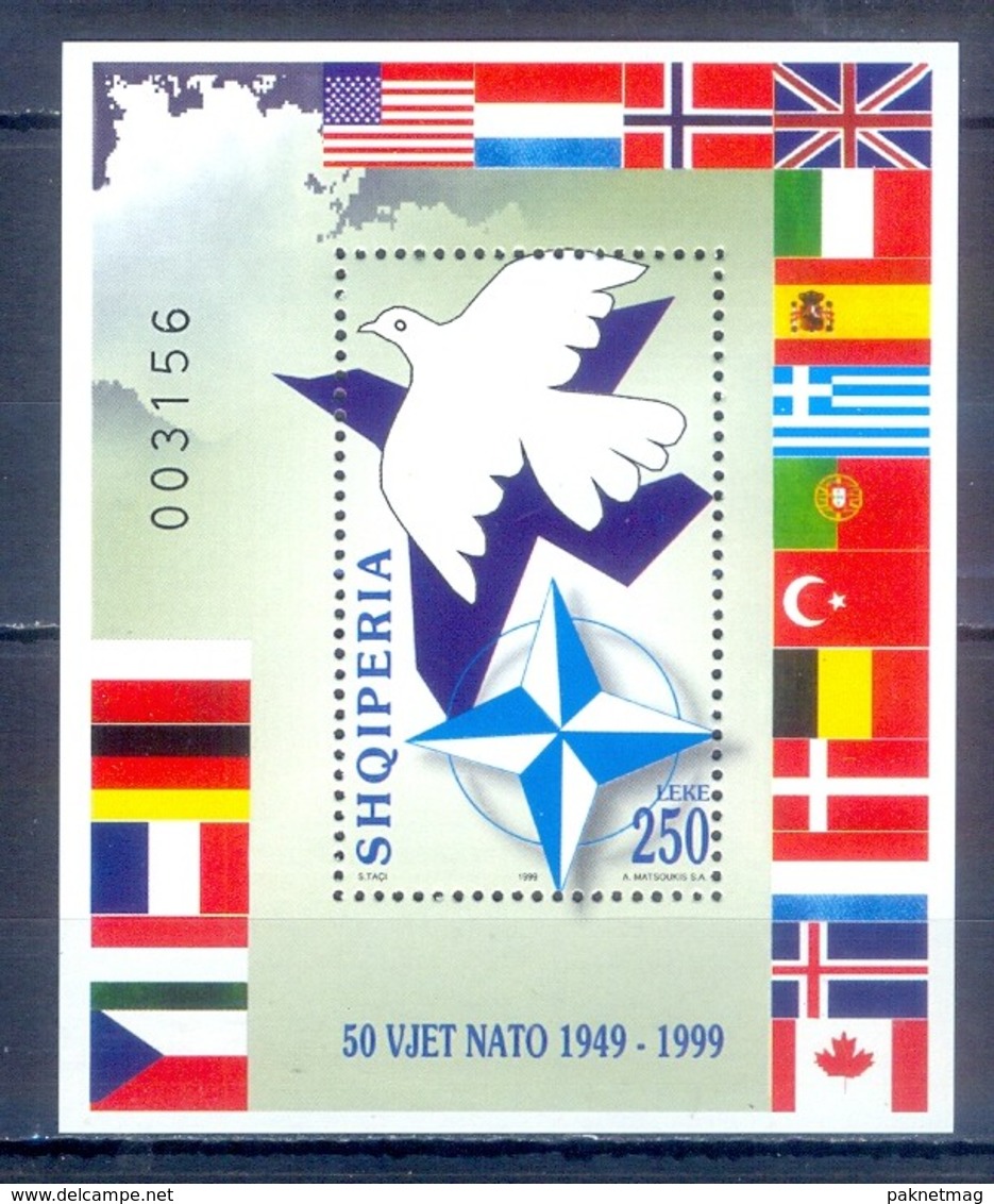 C148- Shqiperia Albania 1999 50th Anniversary Of NATO Dove Jet Flags Of Member Country. - Albania