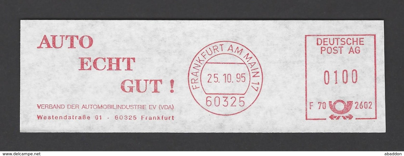 BRD AFS - FRANKFURT AM MAIN, Auto Echt Gut! - Verband Der Automobilindustrie EV (VDA) 1995 - Maschinenstempel (EMA)