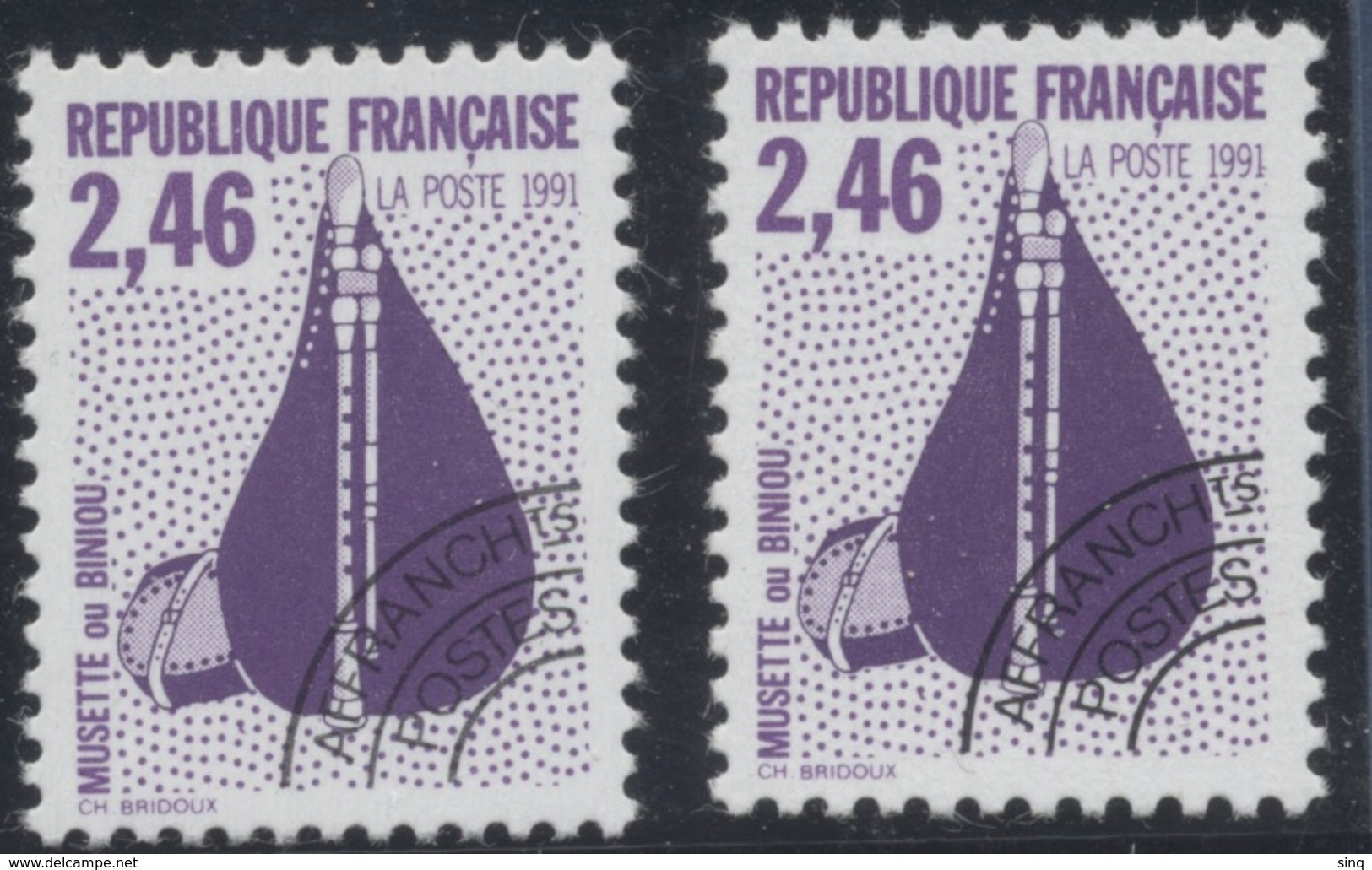 N° 216 Et 216a  Année 1992, Les Instruments De Musique, Valeur Faciale 2 X 2,46 F - 1989-2008