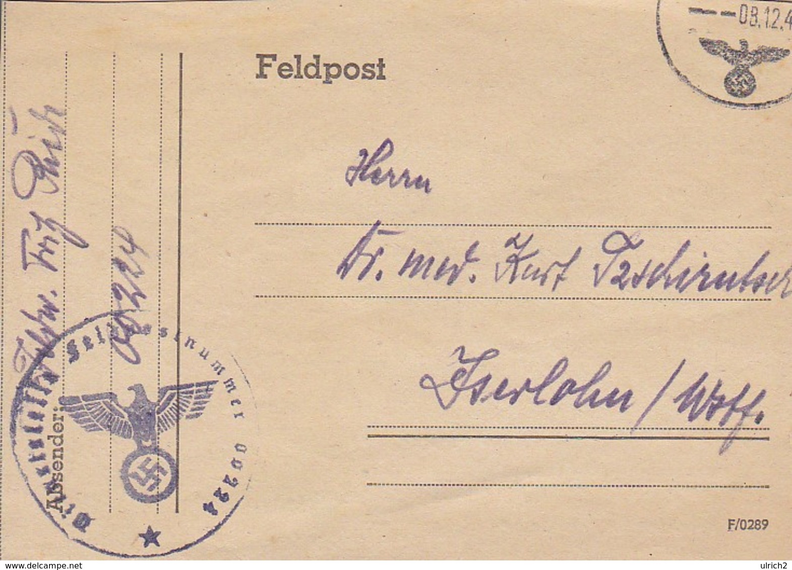 Feldpost - FP Nr. 00224 Nach Iserlohn - 1942  (45337) - Briefe U. Dokumente