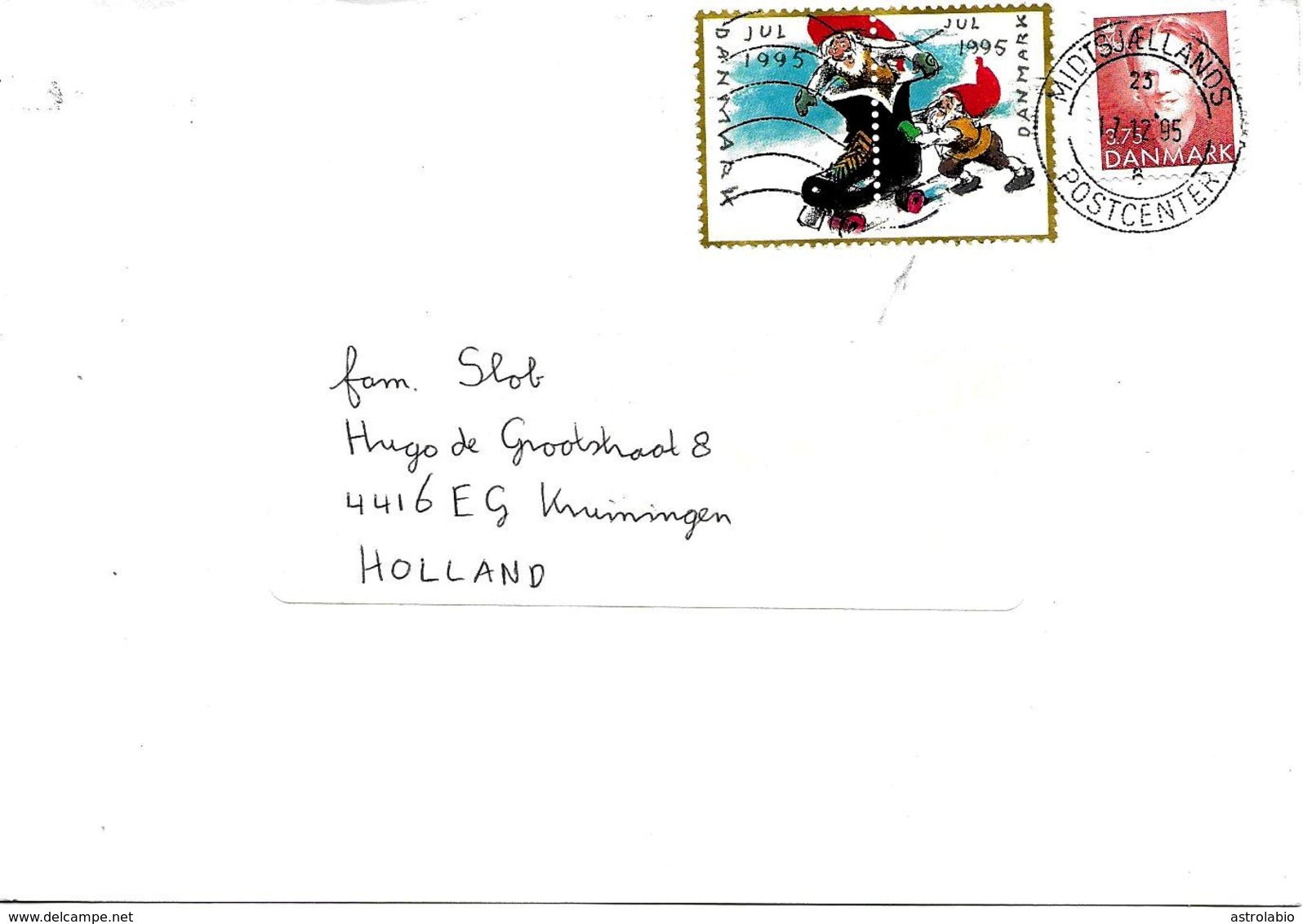 Vignettes Noël Danemark 1995 Sur Lettre Vers Pays Bas - Poststempel