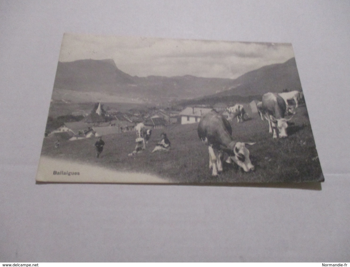 CPA CPSM CP POSTCARD SUISSE SWITZERLAND BALLAIGUES 1926 TROUPEAU DE VACHES ANIMATION VUE SUR LE VILLAGE TBE - Ballaigues