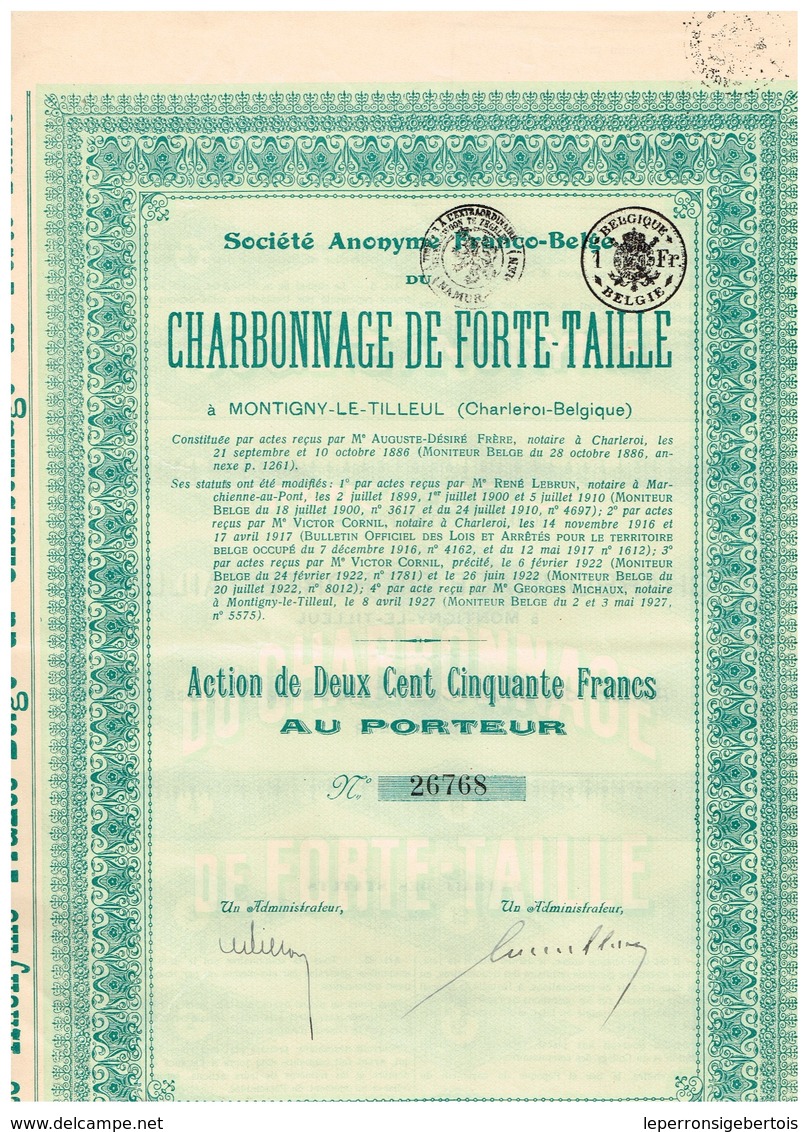 Titre Ancien - Société Anonyme Franco-Belge Du Charbonnage De Forte-Taille - Titre De 1927 - Mijnen