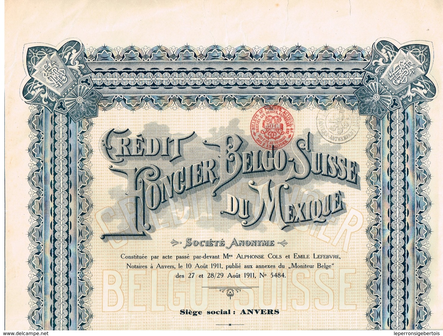 Titre Ancien - Crédit Foncier Belgo-Suisse Du Mexique - Société Anonyme  - Titre De 1911 - Bank & Insurance