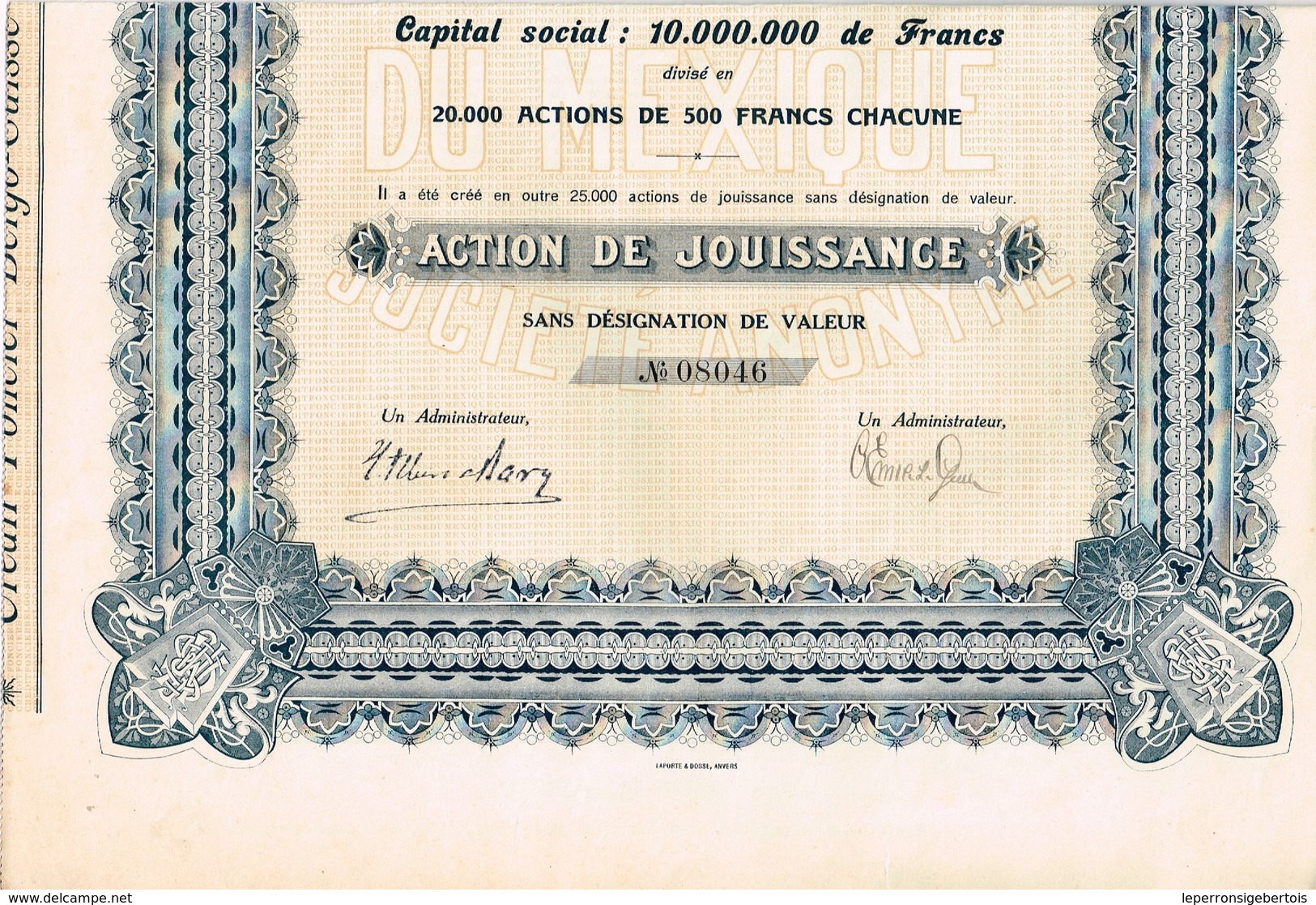 Titre Ancien - Crédit Foncier Belgo-Suisse Du Mexique - Société Anonyme  - Titre De 1911 - Banque & Assurance