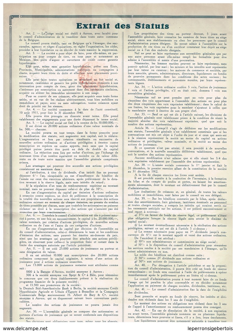 Titre Ancien - Crédit Foncier Belgo-Suisse Du Mexique - Société Anonyme  - Titre De 1911 - Bank En Verzekering