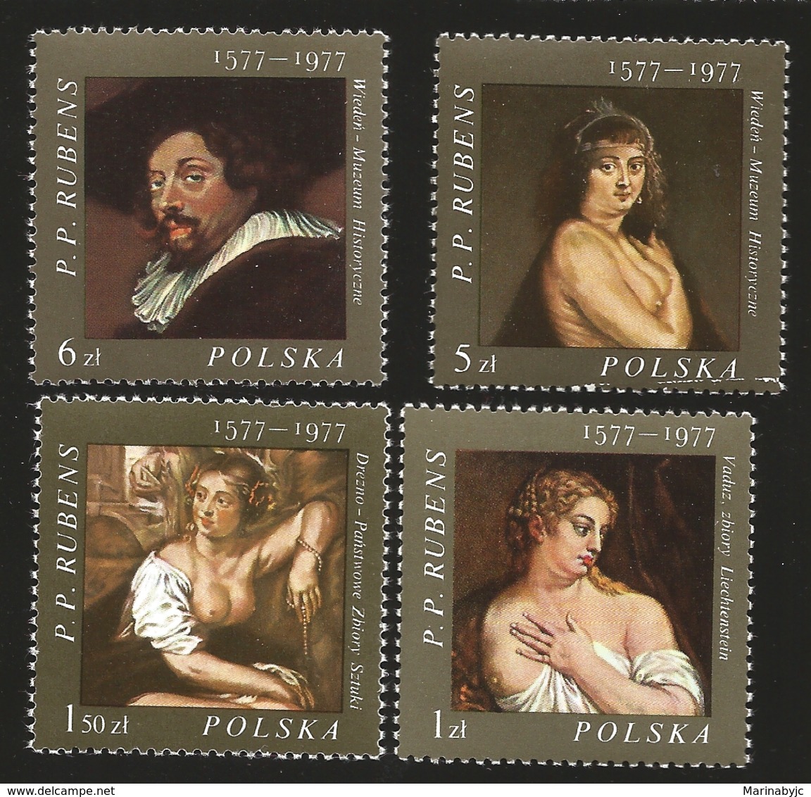 V) 1977 POLAND, PAINTINGS BY FLEMISH PAINTER PETER PAUL RUBENS (1577-1640), BATHSHEBA, HELENE FOURMENT, MNH - Unused Stamps