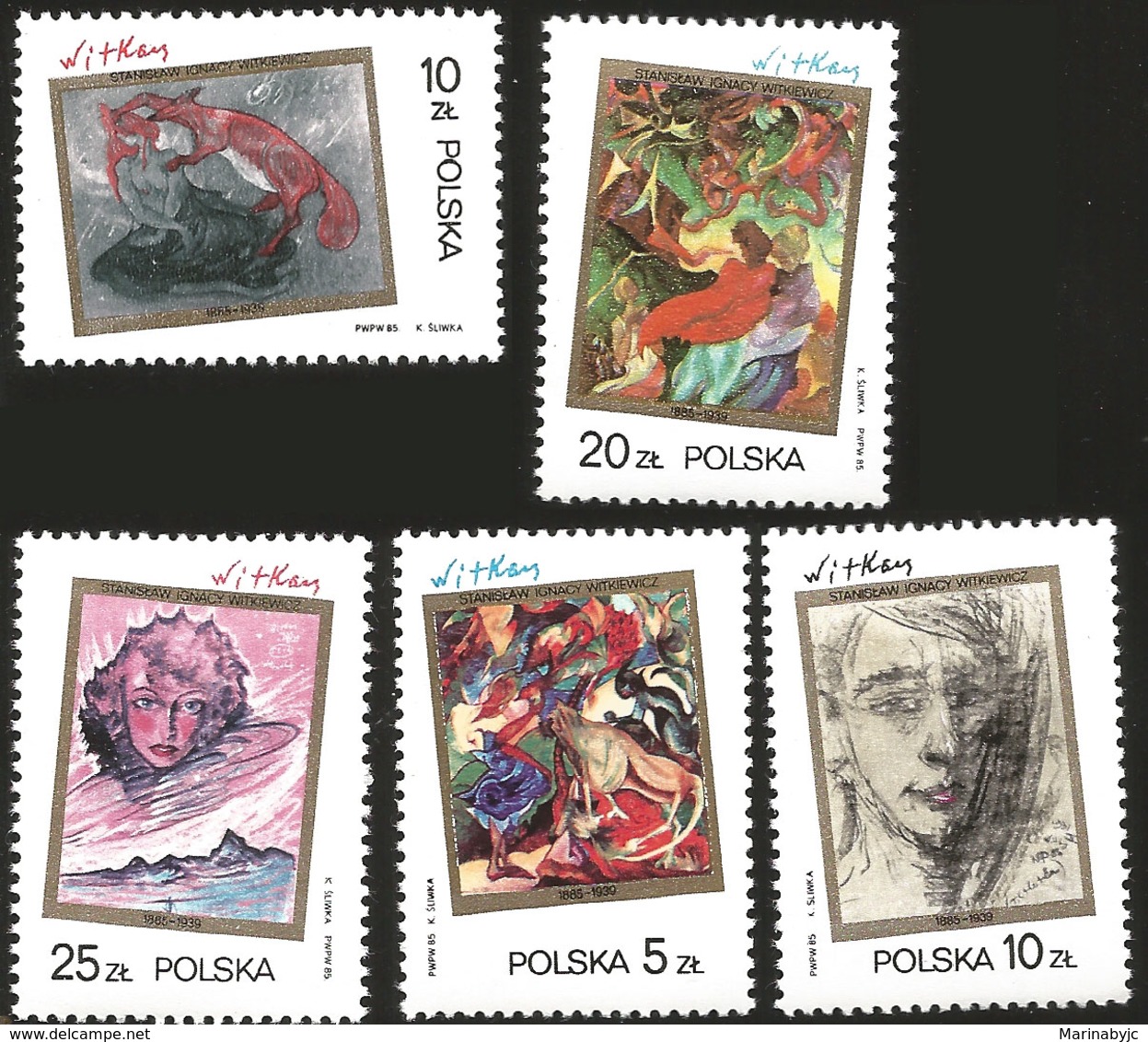 V) 1985 POLAND, PAINTINGS BY STANISLAW IGNACY WITKIEWICZ (1885-1939), MARYSIA AND BUREK IN CEYLON, WOMAN WITH A FOX, MNH - Unused Stamps