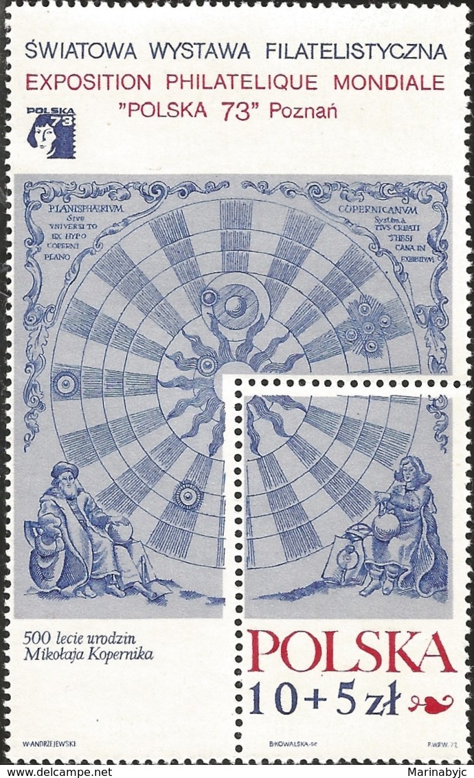 V) 1972 POLAND, POLSKA 73 INTL. PHIL. EXHIB, NICOLAUS COPERNICUS (1473-1543), ASTRONOMER, MNH - Nuovi