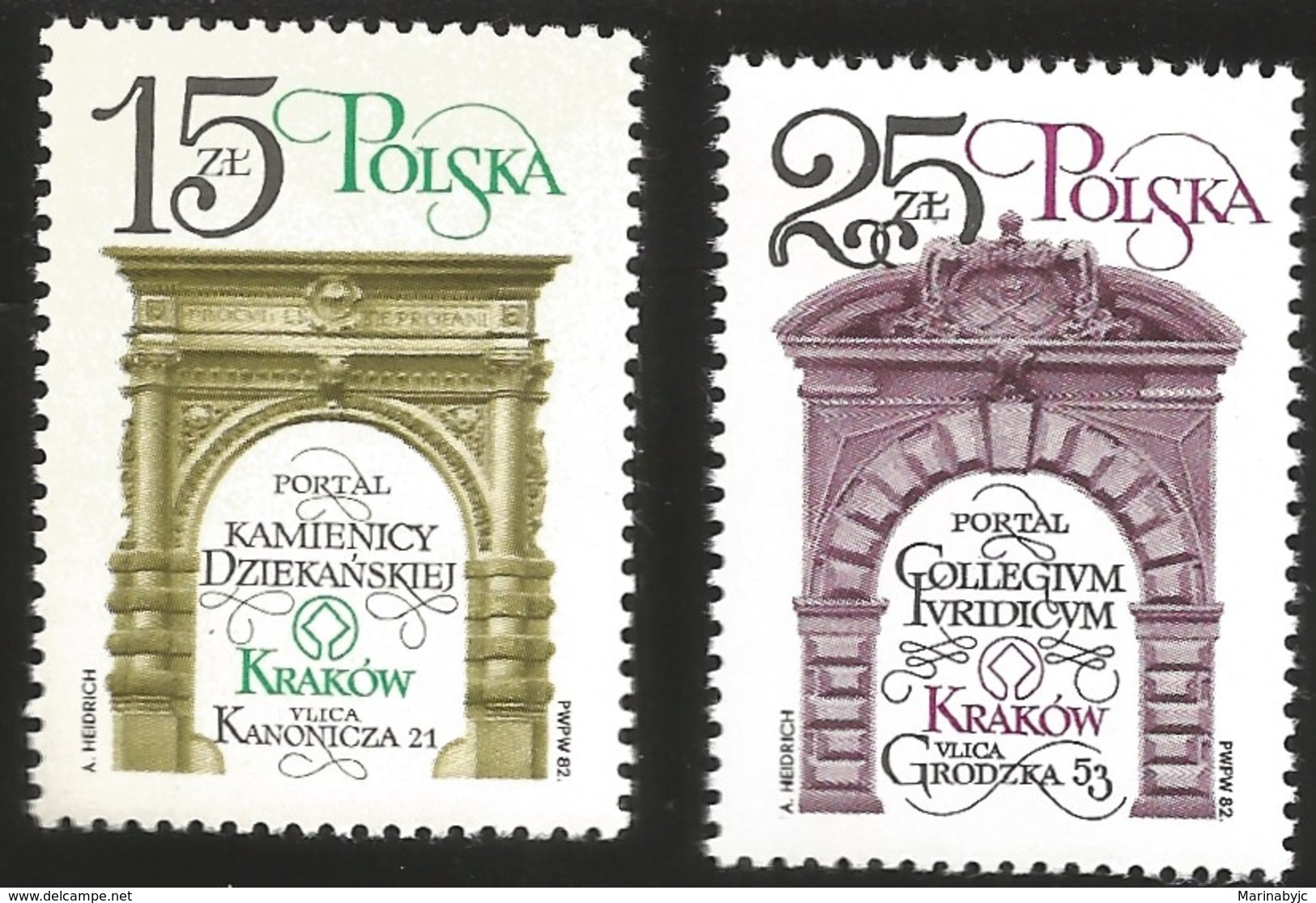 V) 1982 POLAND, CRACOW MONUMENTS RESTORATION, DEANERY PORTAL LAW COLLEGE PORTAL, MNH - Unused Stamps