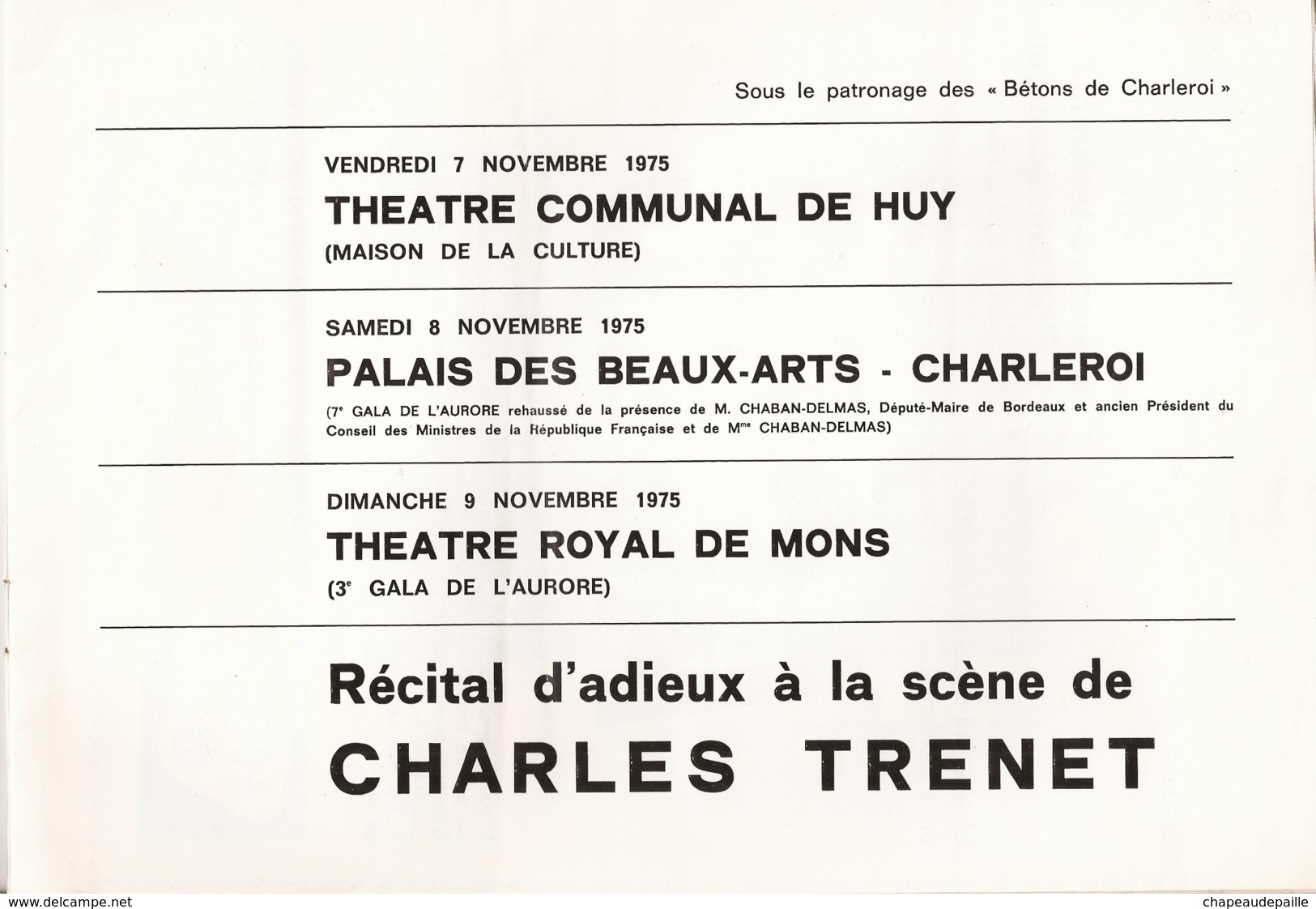 Récital D'adieux à La Scène De Charles Trenet (Autographe) - Andere & Zonder Classificatie