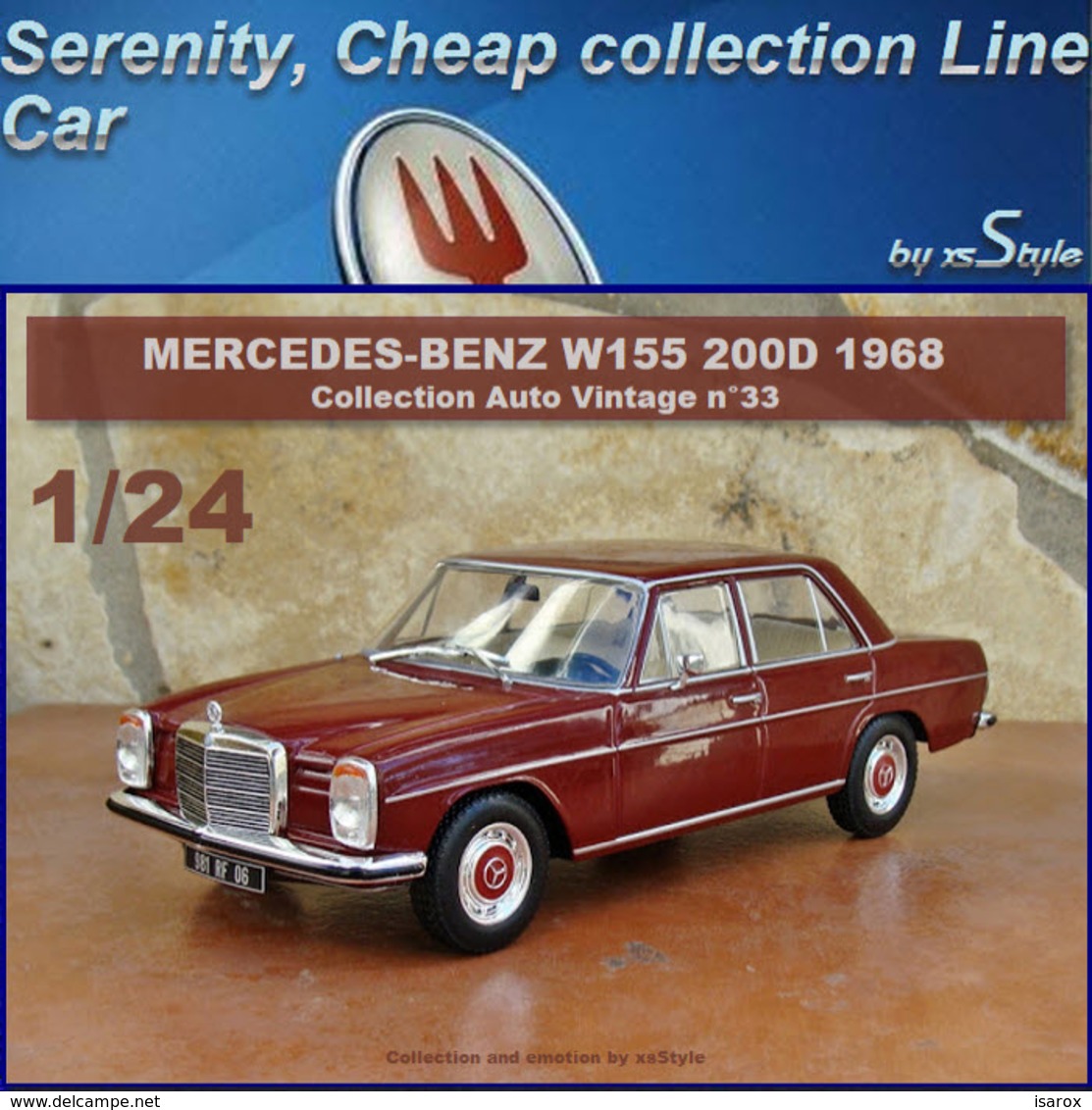 Neuf Mercedes Benz 200 D W115 1968 Bordeaux 1/24 Auto Vintage N°33 Métal - Other & Unclassified