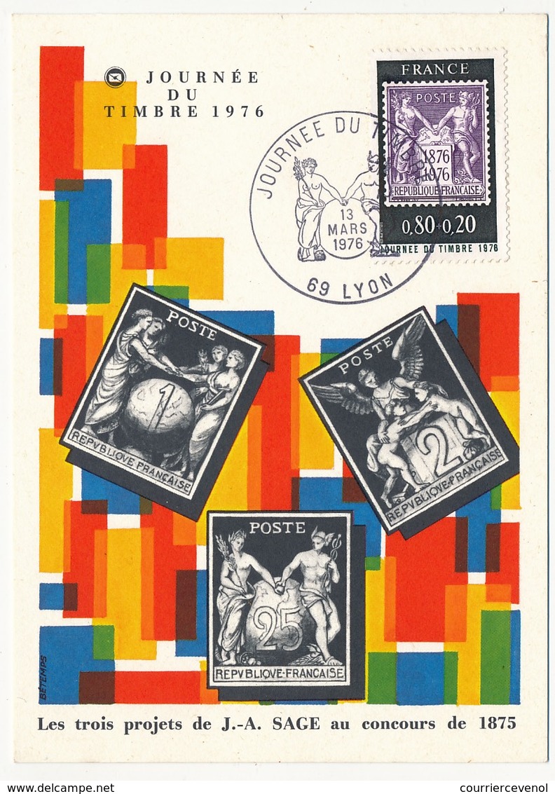 FRANCE - Carte Fédérale - Journée Du Timbre 1976 - Le Type Sage - 69 LYON - 13 Mars 1976 - Stamp's Day