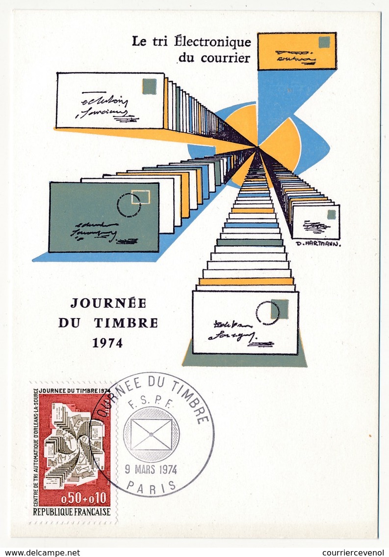 FRANCE - Carte Maximum - Journée Du Timbre 1974 - Tri électronique - Paris - 9 Mars 1974 - Día Del Sello