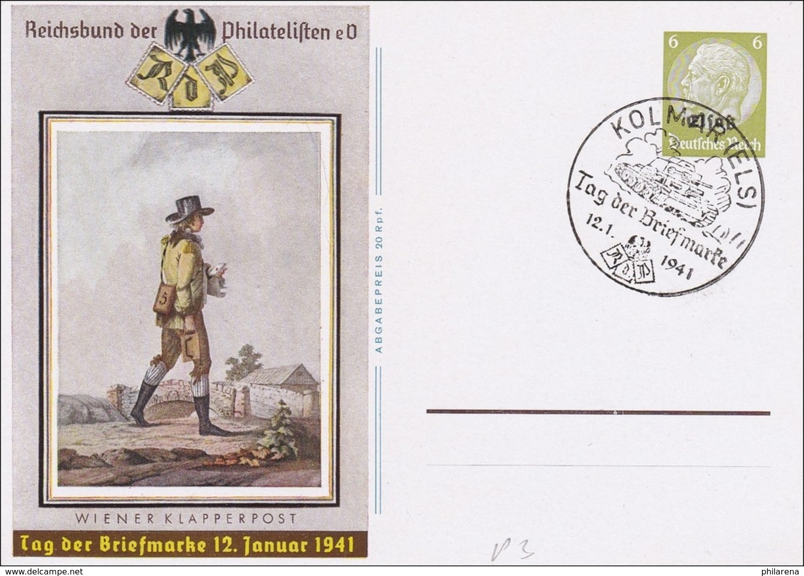 Ganzsache Tag Der Briefmarke 1941, Kolmar - Besetzungen 1938-45